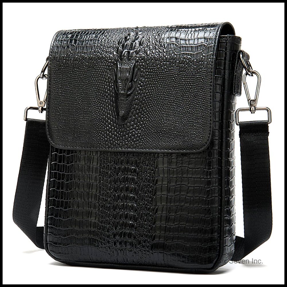 Genuine Leather Messenger Bag Crocodile Embossed Crossbody Shoulder Satchel
